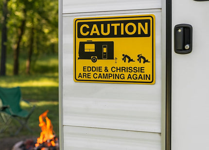 Funny Personalized Camping Sign – Durable Aluminum with Weatherproof Vinyl Lettering – Custom Outdoor Décor & Conversation Starter for Your RV, Cabin, or Campsite