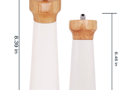 Wooden Salt and Pepper Grinder Set, Sustainable Cherry Wood, Elegant Lighthouse Sea Salt Grinder and Black Pepper Mill Set for Seasoning, Cooking, Dining -By Tessie & Jessie (6“+8”)