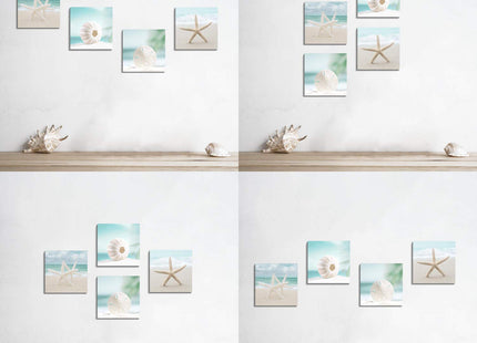 ARTISTIC PATH Beach Seashell Picture Canvas Wall Art, 12"x12"x4 PCS