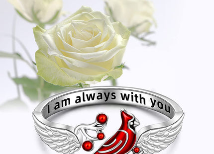 LOVGIFSET Sterling Silver Cardinal Ring Angel Wing Feather Ring for Women Cardinal Appear When Loved Ones are Near Adjustable Cardinal Jewelry