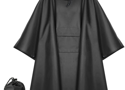 PTEROMY 3-in-1 Hooded Rain Poncho for Adult with Pocket, Waterproof Lightweight Unisex Raincoat for Hiking Camping Emergency (Black)