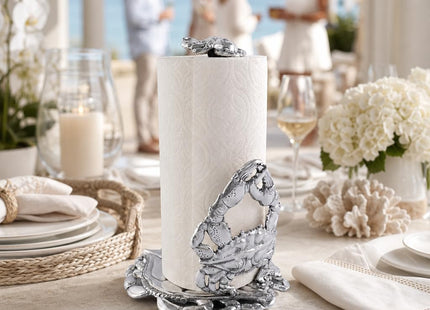 Arthur Court Crab Paper Towel Holder - Coastal Ocean Theme Metal Kitchen Accessory - 13 Inches Tall