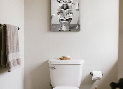 Funny Moose Sitting on Toilet Reading Newspaper Bathroom Wall Art, 8"x10"