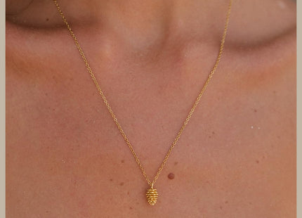 LUUK LIFESTYLE Stainless Steel Necklace with Pinecone Pendant, Gold