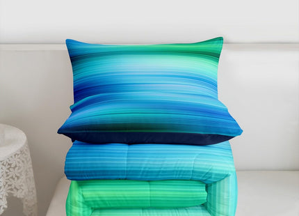 Erosebridal Abstract Art Bedding Set Full Green Blue Gradient Comforter Set for Girls Boys,Geometric Stripe Quilt Sets Surf Ocean Waves Duvet Set Dreaming Glowing Bed Set,Breathable Super Cozy 3-Piece