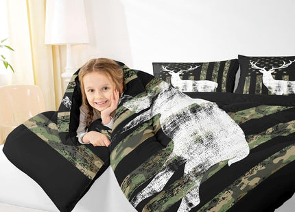 Erosebridal Kids Camo Deer Bedding Set for Boys Twin Size American Flag Hunting Comforter Sets for Men Army Green Camouflage Down Comforter Wildlife Rustic Farmhouse Quilt Set for Cabin Lodge 2 Pcs
