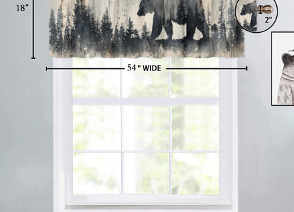 DFGJESLA Rustic Bear Deer Kitchen Valance Curtains Country Cabin Lodge Wild Animals Forest Hunting Rod Pocket Valances for Bedroom Living Room Dining Room, 54 x 18 in