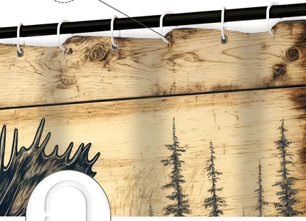 Wathon Wood Plank Style Moose in Pine Forest Shower Curtain 70X70IN