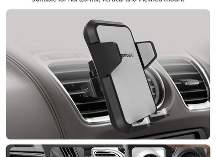 Amazon Basics Universal Portable Smartphone Holder for Car, Air Vent Mount, 360° Rotation, Easy to Install, One-Handed Release, Adjustable and Secure, Grey