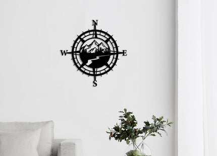 Resama Black Metal Mountain Nautical Compass Wall Decor
