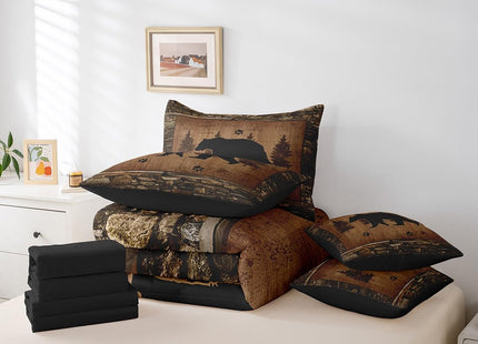 Feelyou Bear Comforter Set with Sheets - Twin Size 7 Piece Kids Rustic Bear
