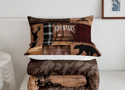 Cabin Home Comforter Sets King Size Hunting Bear Deer Animals Theme Quilted Duvet 3pcs for Boys Men Teens Kids Bedroom Decor Brown Wooden Rustic Farmhouse Style Bedding Sets Patchwork Plaid Bedspread