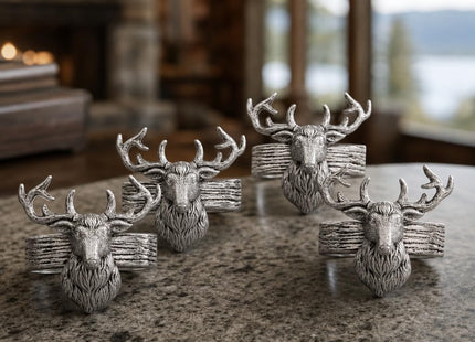 Arthur Court Elk Head Napkin Rings - Rustic Metal Set of 4 for Lodge Decor, Thanksgiving & Holiday Dining