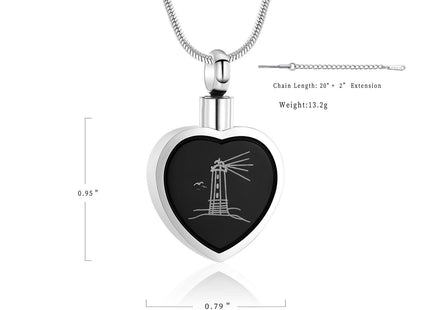 Oinsi Lighthouse Heart Cremation Necklace For Ashes For Men Keepsake Memorial Urn Pendant Jewelry (Silver Tone)