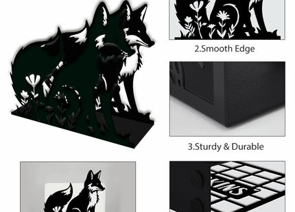 SUPERDANT Fox and Flowers Napkin Holder for Tables Animal Iron Napkin Holder Openwork Design Napkin Holders Fox Napkin Stand Practical Decoration for Kitchen Countertop Restaurant