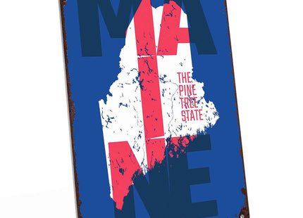 Vintage Maine State Map Metal Signs 8X12 In