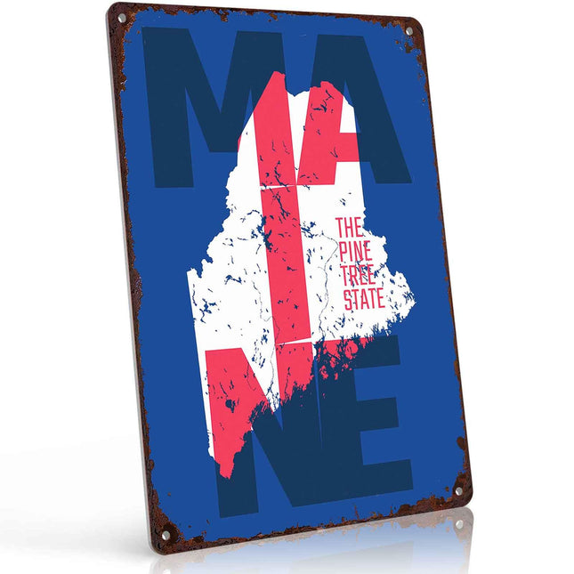 Vintage Maine State Map Metal Signs 8X12 In