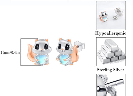 Dreamboat Squirrel Stud Earrings for Women 925 Sterling Silver Hypoallergenic Moonstone Squirrel Animal Jewelry Gifts for Sensitive Ears
