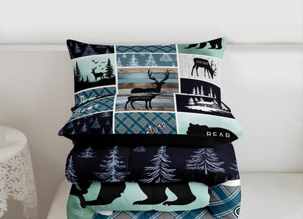 Bear Deer Comforter Set Twin Size, Hunting Wild Animal Bedding Rustic Cabin
