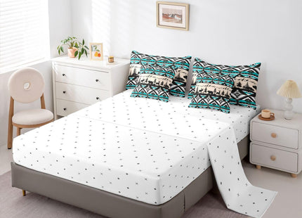 Feelyou Western Comforter Set with Sheets 7 Piece Twin Size Southwestern Aztec Bedding Set for Kids Boys Girls Bear Bed in a Bag Deer Moose Room Decor Wild Animals Blue Soft Lightweight Microfiber