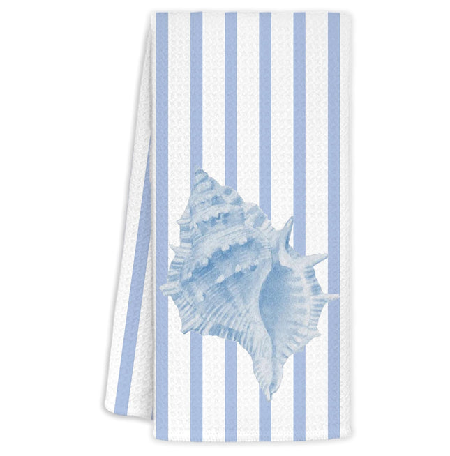 WUCHJ Blue Conch Shell Beach Kitchen Towels, Coastal Nautical Seashell Hand Towels for Bathroom, Conch Shell Decor, Beachy Ocean Sea Decorative Dish Tea Towel, 16x24 Inch