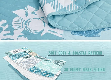 HZ & HY Oversized King Bedspreads, Coastal Seahorse