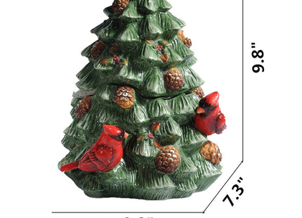 FORLONG Ceramic Christmas Tree Cookie Jar with Lid, Cardinal Bird Decor, Kitchen Food Storage Canister