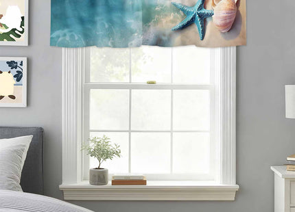 Coastal Ocean Valance Curtain for Window, Summer Starfish Sea Shells on Beach Rod Pocket Kitchen Valances Short Curtain Panel Windows Treatment Drapes for Bathroom/Bedroom/Cafe Seaside Landscape