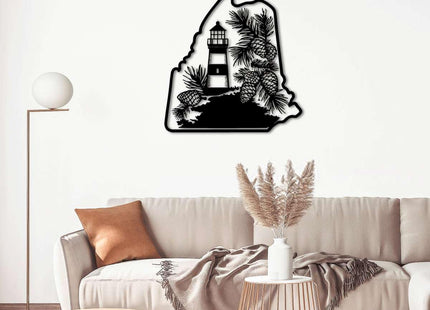 Maine Lighthouse and Pine Cones Metal Wall Art Metal Outdoor Decor Metal Signs Rustic Farmhouse Style Stunning Wall Decor Elegant Home Decoration for Living Room Bedroom (Black,16inch)