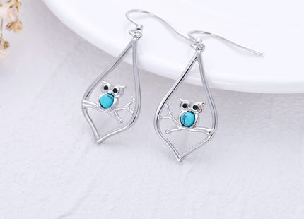 Owl Earrings Sterling Silver Cute Animal Turquoise Dangle Drop Earrings Owl Jewelry Gifts for Women Birthday