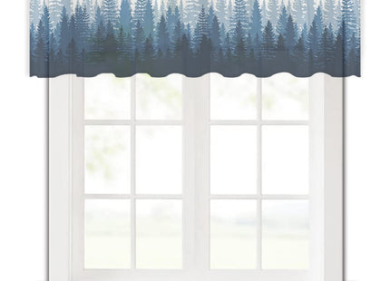 Navy Blue Forest Sheer Valance Curtains for Kitchen Living Room Decor, Nature Woodland Tree Forest Silhouette Landscape Semi Sheer Curtain Voile Valance Rod Pocket Window Short Curtain Panel 54"x18"