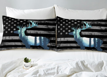 Erosebridal Deer Hunting Sheet Set Twin American Flag Sheets for Boys Teens Youth, Antlers Animal Printed Bed Sheets Set Western Wildlife Theme Top Sheet Fitted Sheet with 1 Pillowcase, 3 Pcs