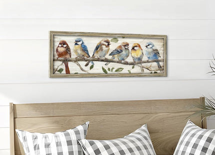 ARTISTIC PATH Vintage Cute Chickadee Wooden Framed Wall Art 24x8 Inch