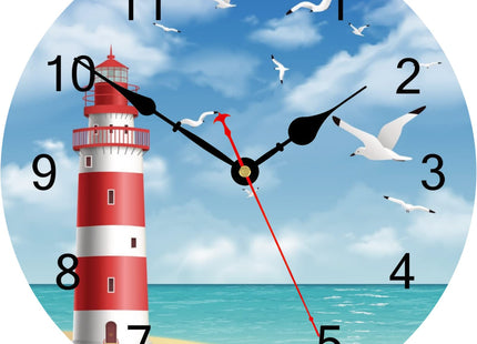 TAHEAT 12 Inch Nautical Lighthouse Wall Clock, Beach Themed Coastal Bathroom Decor, Decorative Battery Operated Silent Non Ticking Seagull Wall Clocks for Living Room Kitchen Bedroom Office