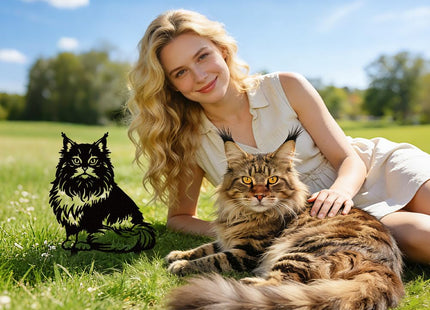 WADORN Maine Coon Cat Metal Decorative Garden Stakes, Black Cute Maine Coon Cat Outdoor Statues Silhouette Funny Cats Lover Gifts Stakes Ornaments for Yard Art Garden Patio Backyard Lawn Decoration