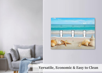 Donecmminery Decorative Switch Plates Seashells Beach Starfish Scallop 3 Gang Wall Plate Triple Toggle Light Switch Cover Faceplate Electrical Wall Panels For Bathroom Home Decor