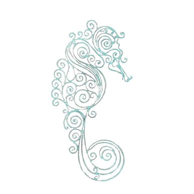 Young's Inc Metal Seahorse Wall Decor, Coastal Nautical Beach Wall Art, Turquoise Ocean Bathroom Decor, Rustic Seaside Cabin Wall Hanging for Living Room, Patio, Bedroom,Office,18.5" H x 9" W