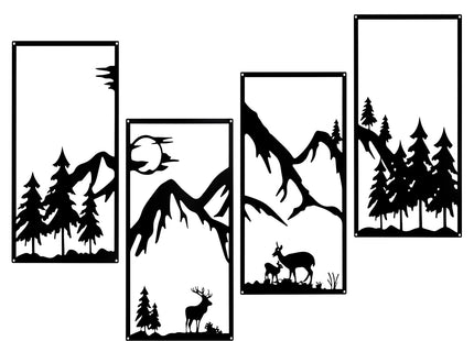 Bdor Mountain Metal Wall Art 4 Panel Deer Forest Rustic Home Wall Decor