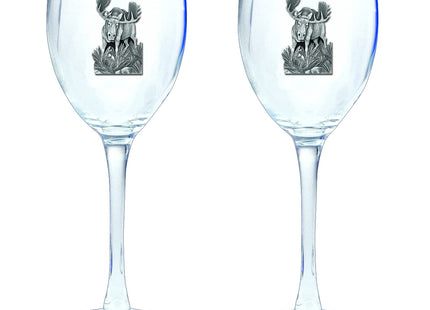 Heritage Pewter Moose Glass Goblets – Set of 2 | 12 OZ Goblet Wine Glasses | Expertly Crafted Pewter Glass