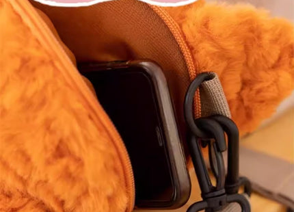 Cute Plush Fox Crossbody Bag, Orange Fluffy Fox Party Bag with Adjustable Strap, Phone, Cosmetic Multi-Way Carrying (Orange-FOX)