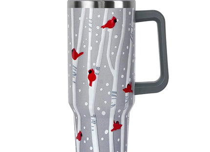 Christmas Tumbler with Handle and Straw Lid 40 oz,Cute Christmas Gifts for Women Birch Forest Cardinal Vacuum Insulated Leak Proof Tumbler,Winter Holiday Accessories Stainless Steel Coffee Cup Mug