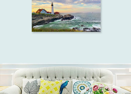 tigeridge Portland Head Light Wall Art Sunset Lighthouse Canvas Wall Art for Living Room Ocean Canvas Pictures Seascape Artwork Canvas Prints Office Home Wall Decor Framed Ready to Hang 20" x 40"