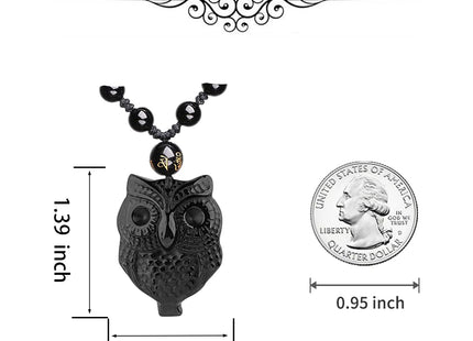 ASGIFT Cute Owl Necklace Black Obsidian Owl Animal Protection Pendant with Adjustable Bead Chain Good Luck Owl Necklace Jewelry Gift for Women Men