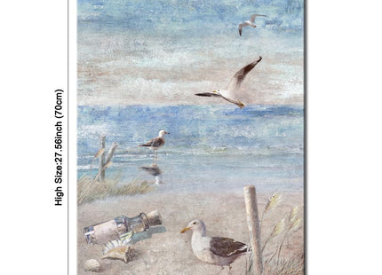 Pyradecor Large Abstract Seaside Seagull Seascape Painting Perching Bird by The Seashore Coastal Beach Canvas Wall Art for Bathroom Living Room Office Decor 20x28inch