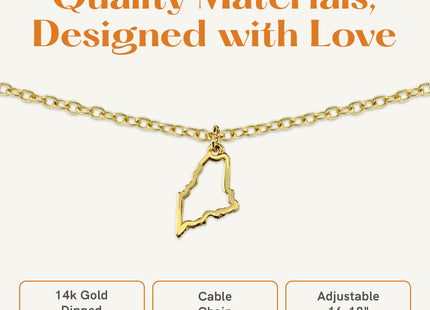 Lucky Feather Maine State Shaped Necklace | 14k Gold-Dipped Pendant Necklace | Easter Basket Stuffer| State Love Fashion Jewelry For Women | Dainty Necklace For Women | Great Gift Idea