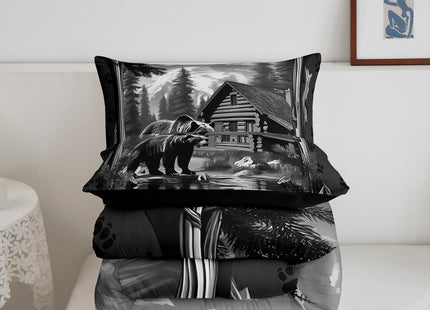 Feelyou Kids Bear Comforter Set Queen Size Rustic Cabin Lodge Bedding Set