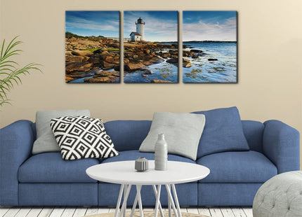 Pacimo 3 Pieces Cityscape Canvas Wall Art - Annisquam Lighthouse Pictures Print on Canvas Massachusetts Landscape Modern Artwork for Home Office Decor Stretch and Framed Ready to Hang - 12" x 16" x 3