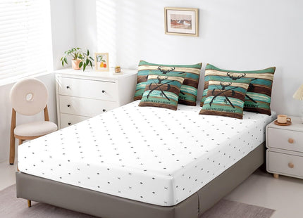 Deer Fish Animal Kids Comforter Set 7 Piece Twin Size,Wildlife Hunting Theme Lodge Decor Reversible Quilt Set,Rustic Farmhouse Wooden Board Barn Bedding Set with Comforter,Sheet,Pillowcase