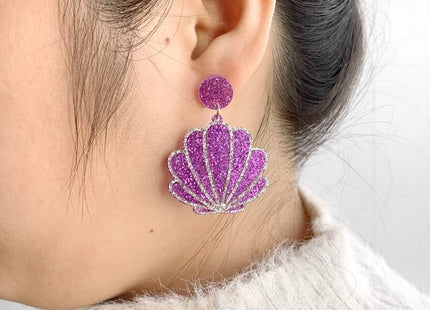 RUIZHEN Acrylic Sea Shell Nautical Sea Beach Stud Earrings Summer Beach Earrings for Women (purple)
