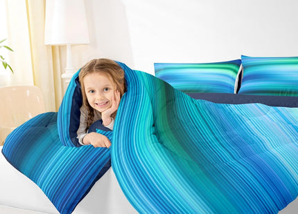 Erosebridal Abstract Art Bedding Set Full Green Blue Gradient Comforter Set for Girls Boys,Geometric Stripe Quilt Sets Surf Ocean Waves Duvet Set Dreaming Glowing Bed Set,Breathable Super Cozy 3-Piece